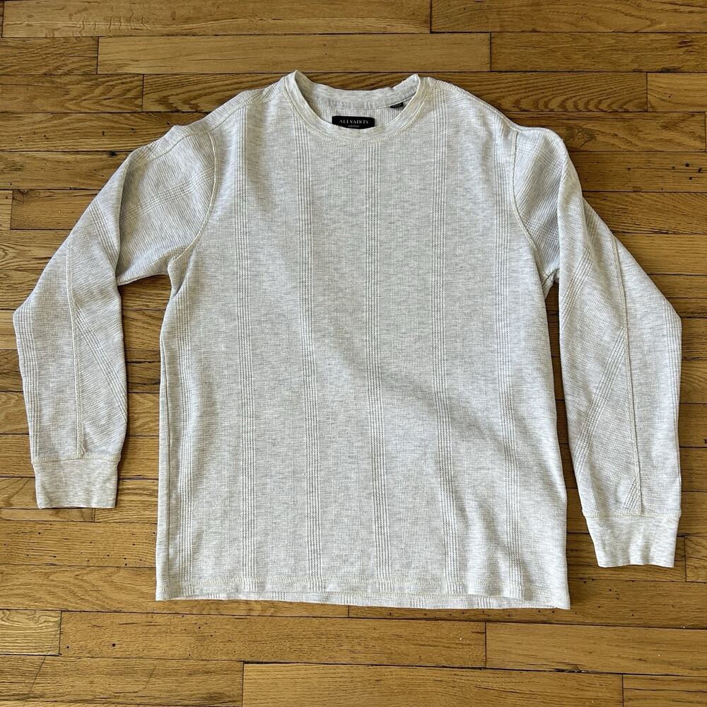 AllSaints Men’s Medium Waffle Knit Thermal Long Sleeve Shirt Made in Turkey